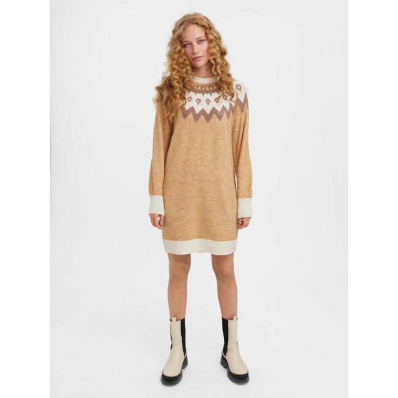 Vero Moda Strikkjole til Dame - Tan W Birch Aztec