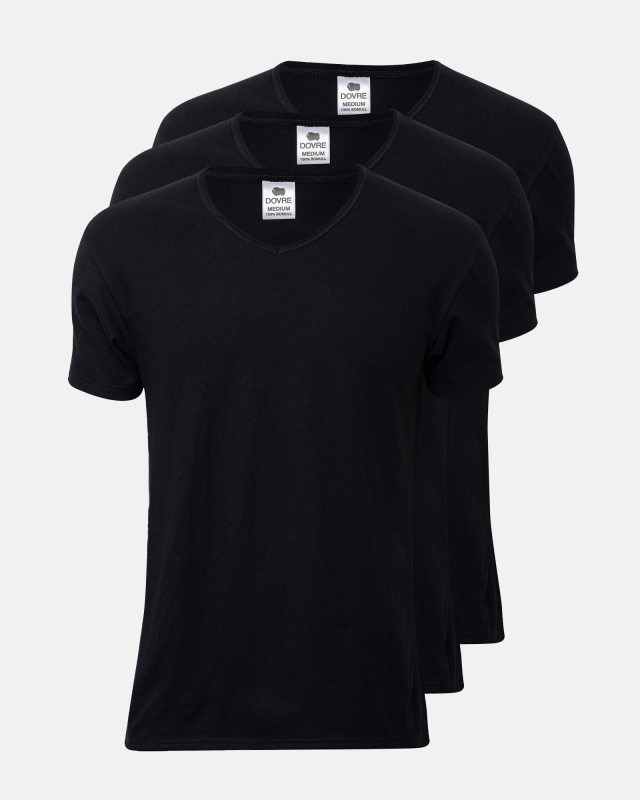 3-pak V-hals T-shirts i 100% økologisk bomuld - Sort