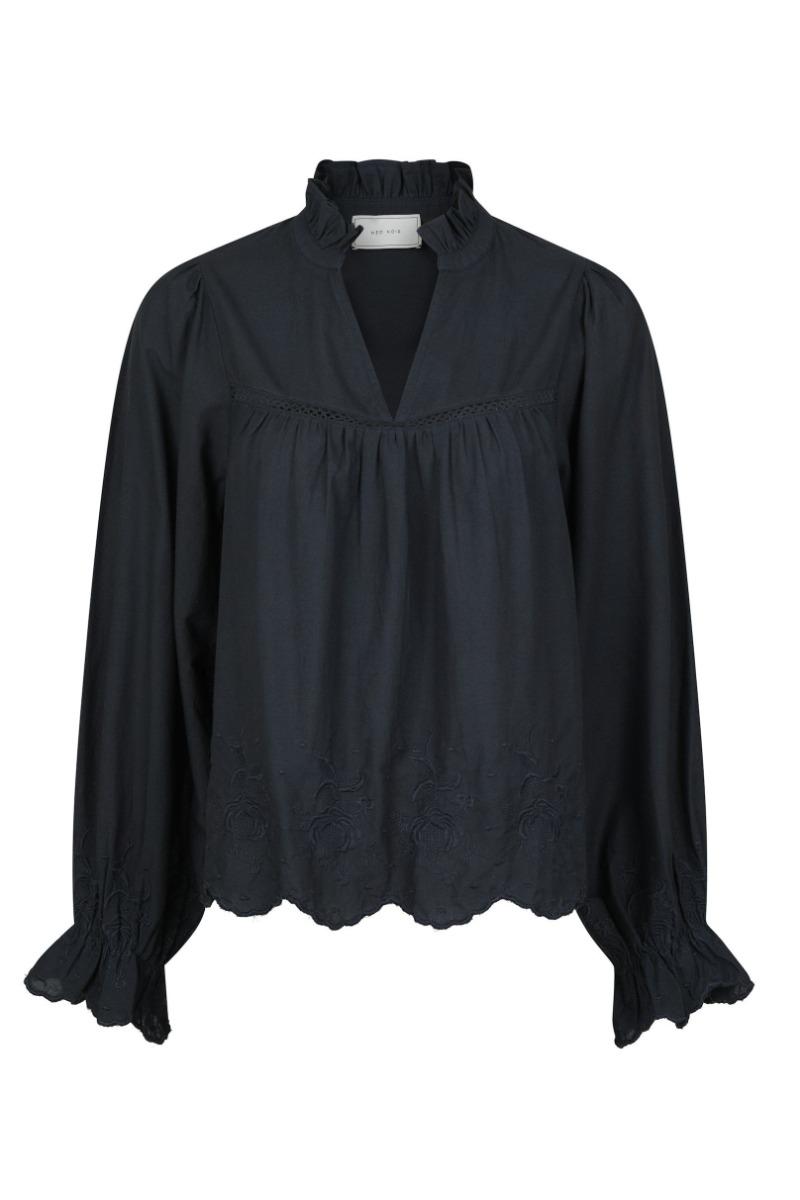 Neo Noir - Heline Broderet Bluse - Marineblå