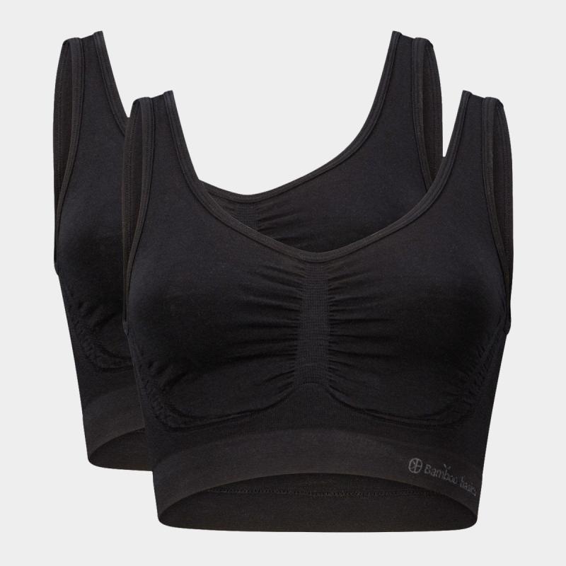 Bambus Bh Uden Bøjle - 2 Pak Sort - Bamboo Basics Xl