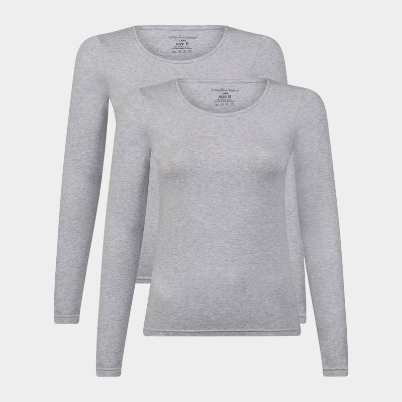 Bambus T-shirt med lange ærmer - Grå Dame S
