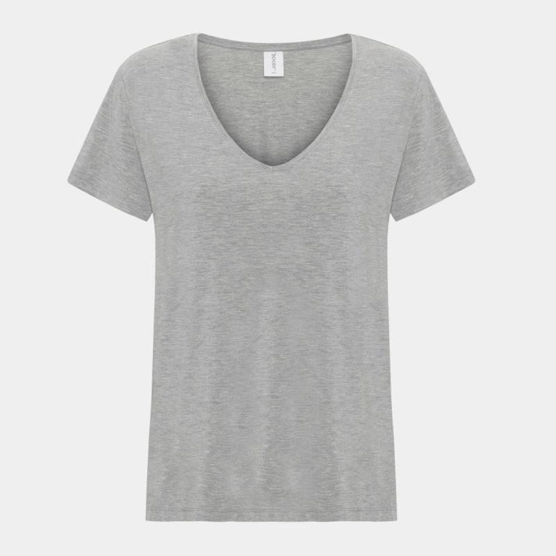 Grå Bambus T-shirt Med V-hals Til Damer Fra Boody Xs