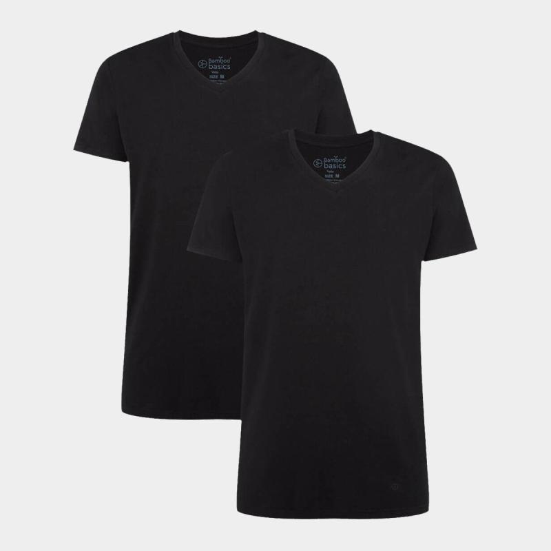 Bambus T-shirts Med V-hals Til Herre - 2 Pak Sort - Bamboo Basics S